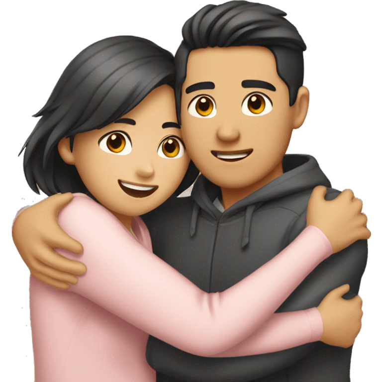 couples hug asian guy and girl  emoji