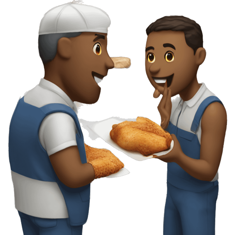 Costco guys eating a chicken bake emoji