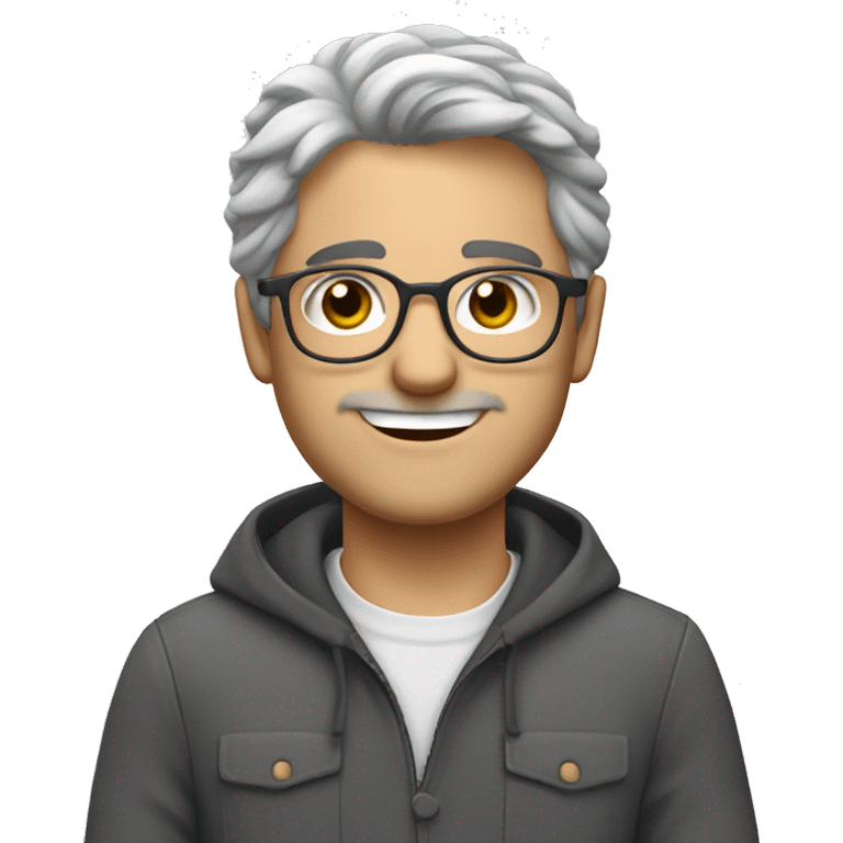 cute italian guy with gray hair, glasses and nice smi emoji