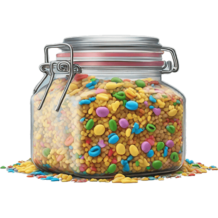 Realistic clear locking lid glass jar of colorful baking sprinkles emoji