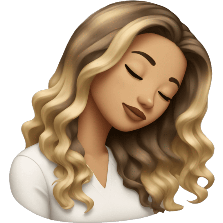 Brunette with blond balayage girl sleeping emoji