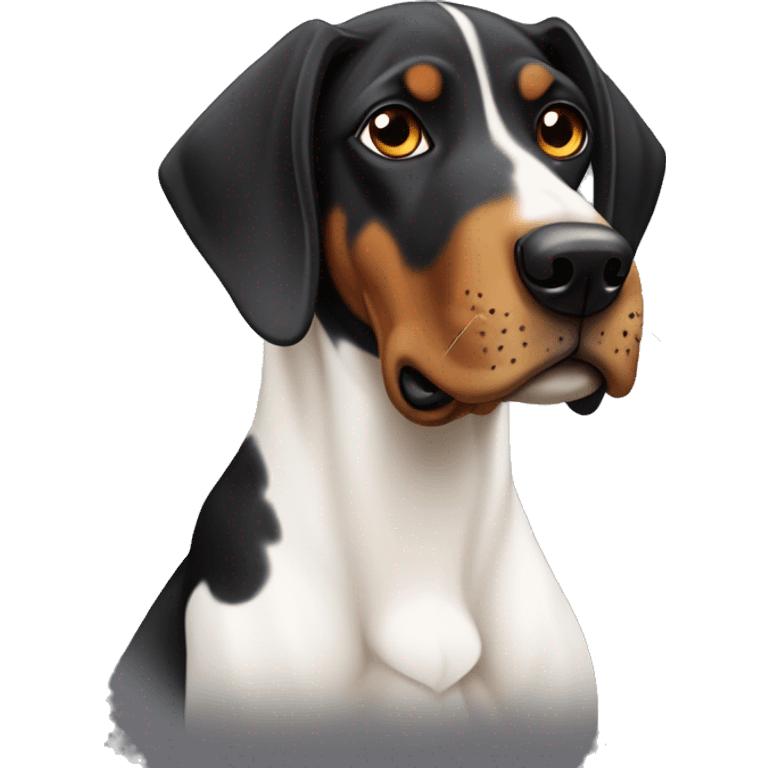 Hound dog and Doberman with floppy ears and a little white on chest  emoji