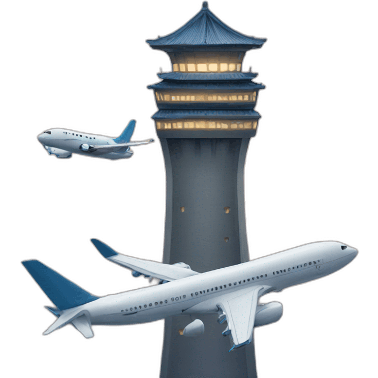 Two tower with a plane emoji