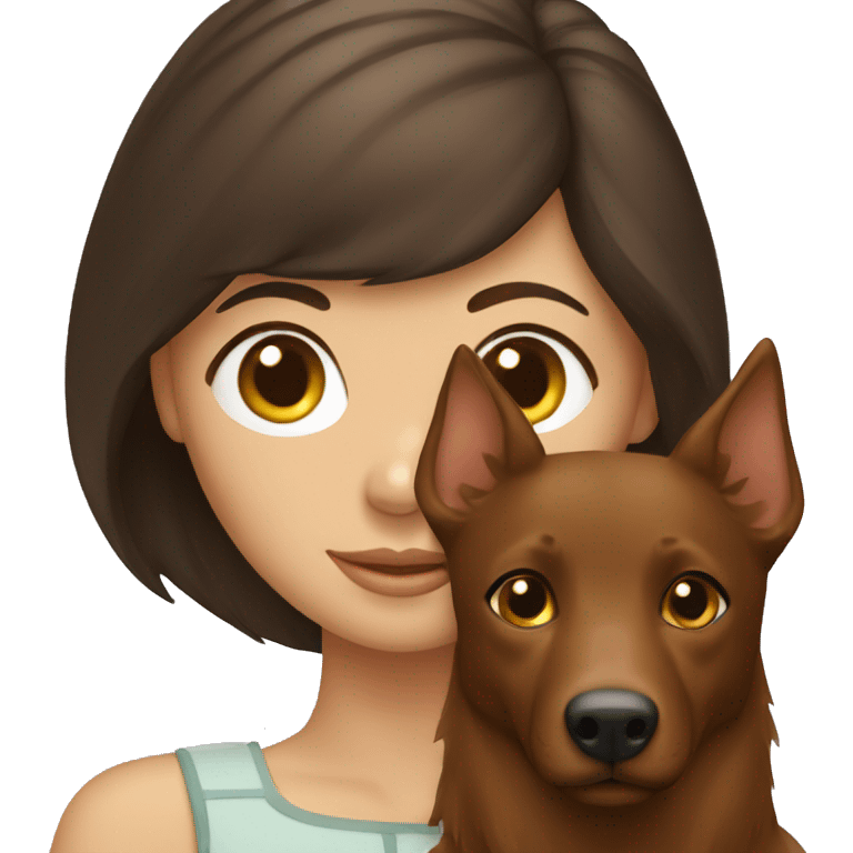 A brunette hair girl with an Australian kelpie emoji