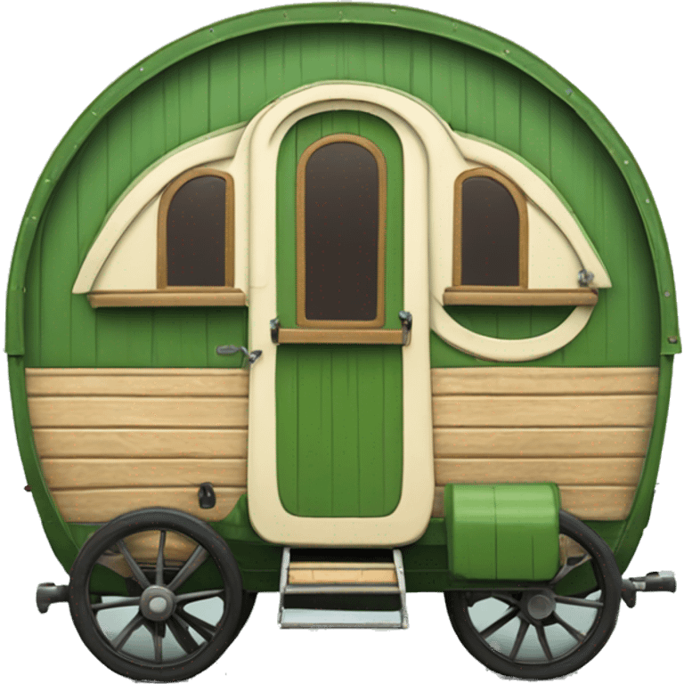 Realistic green vintage round gypsy caravan wagon camper emoji