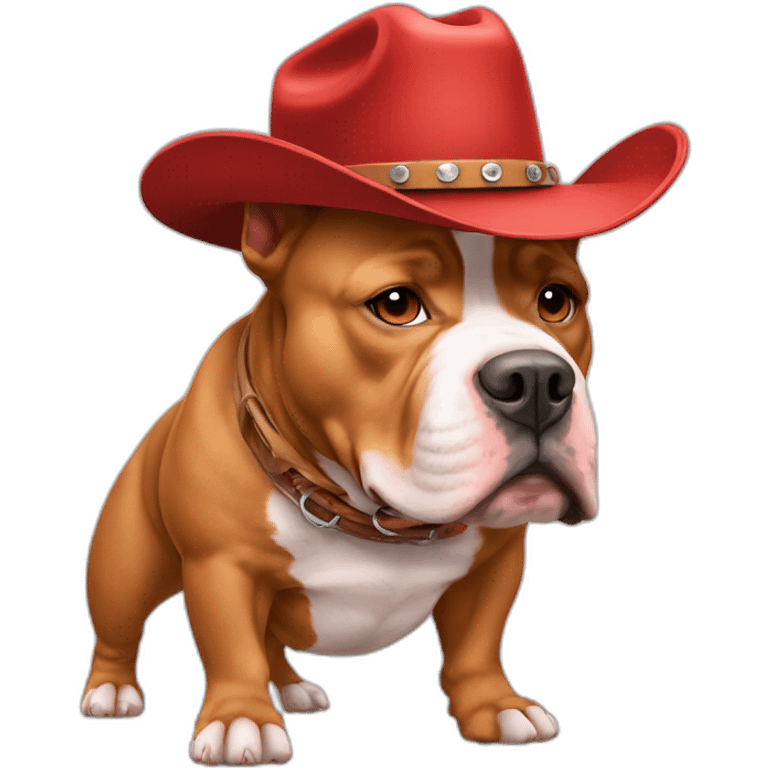 Red monochrome American bully with cowboy hat emoji