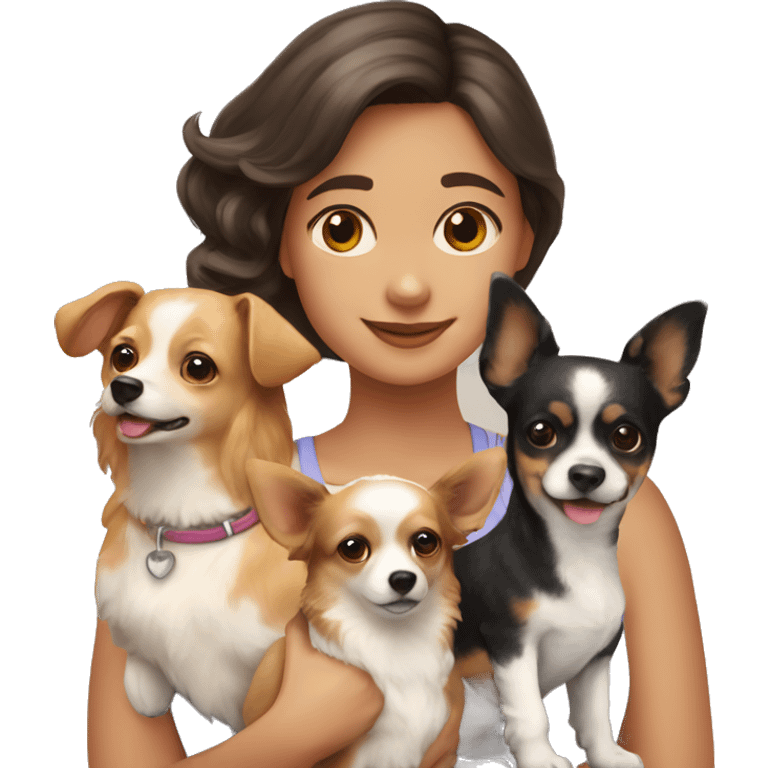 Girl with 3 dogs: chihuahua, corgi and poodle emoji