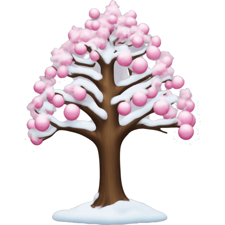 christian tree with snow and pink ornaments  emoji