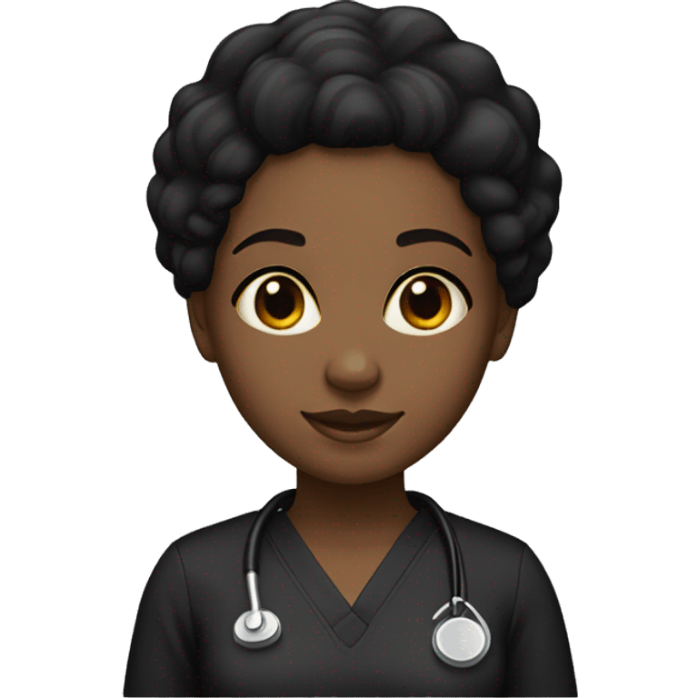 Black girl with middle part and black hair in black scrubs full body emoji