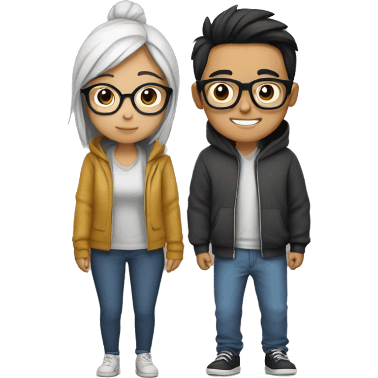 asian girl with glasses couple with mexican guy with glasses in hoodies cozy emoji