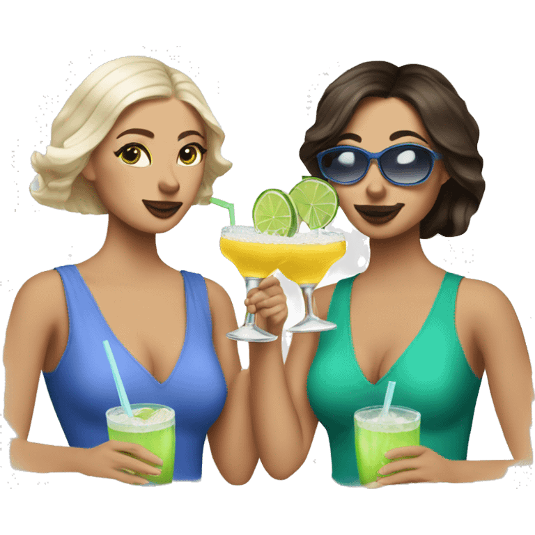 2 white brunettes drinking margaritas emoji