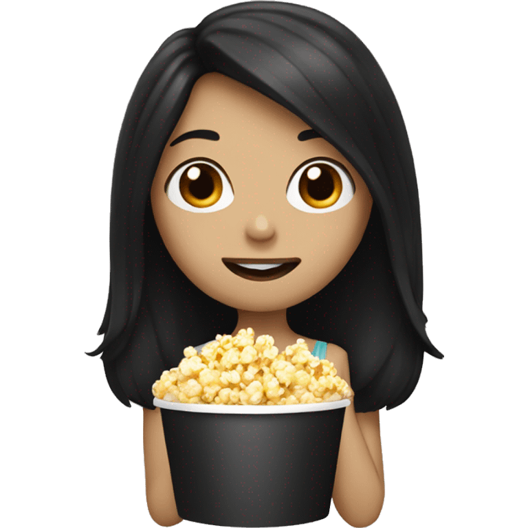 Pale girl with long black hair eating popcorn emoji