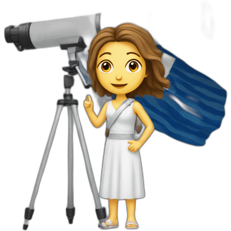 Woman with Greek flag and astronomy telescope emoji