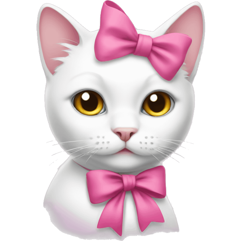 White cat with pink bow emoji