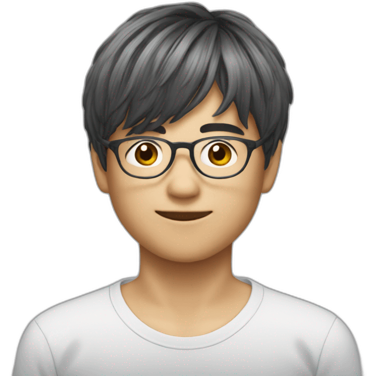 volumy bowlcut hair asianboy with glasses emoji