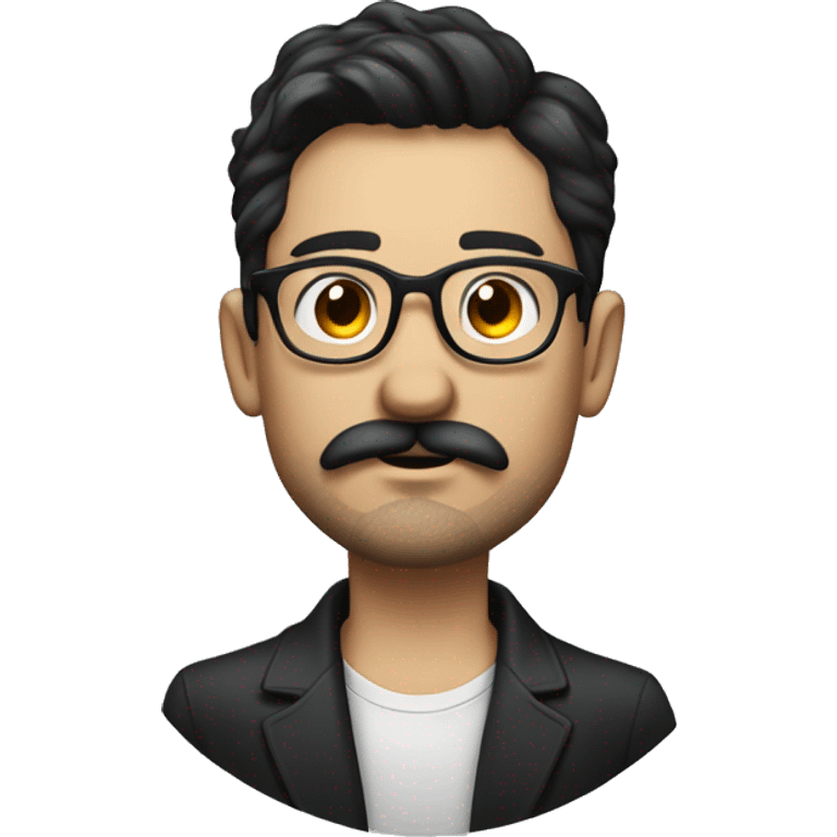 Man with dark hair, mustache and chin beard, roun glasses and cigarett emoji