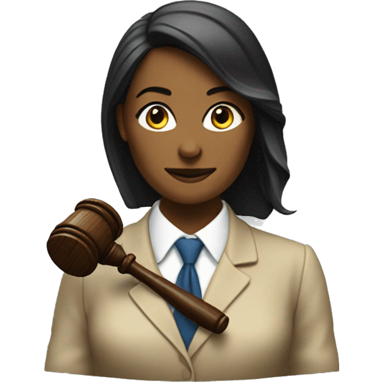 A woman lawyer with a gavel beside her emoji