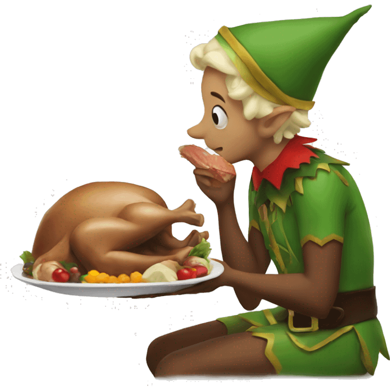 Elf eating a turkey emoji