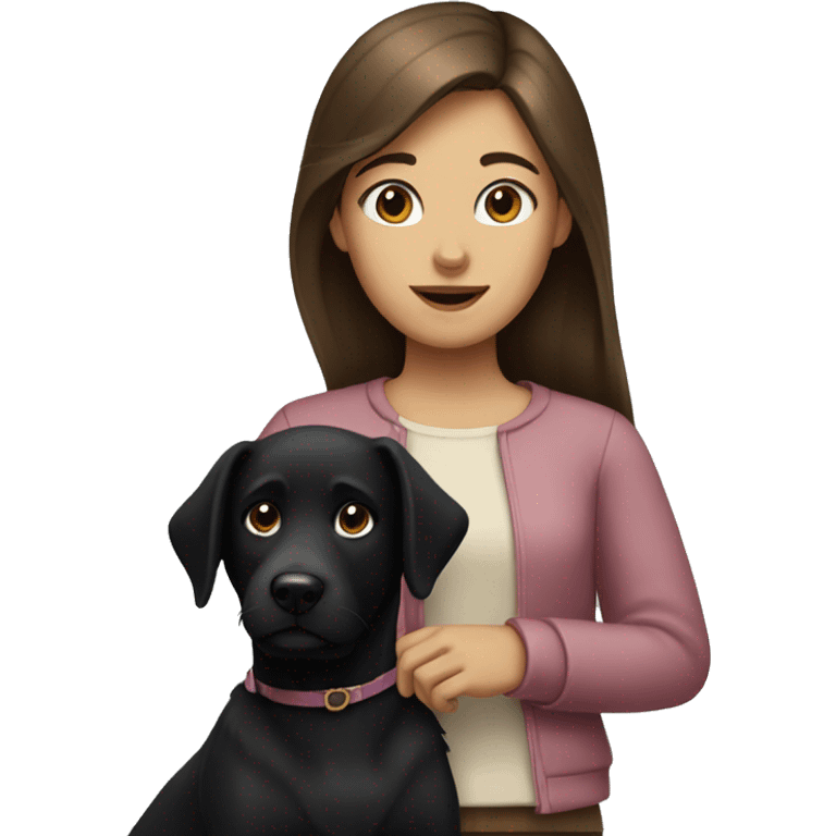 Girl with brown hair and a black dog  emoji