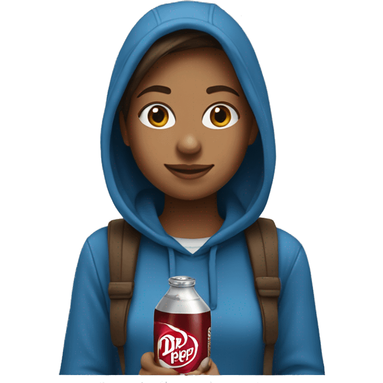 girl wearing a blue hoodie with brown hair drinking a dr pepper  emoji