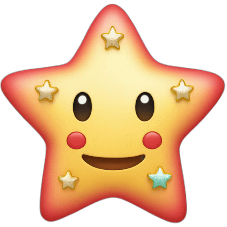 Pastel con forma de de estrella rojo con adornos de estrellas amarillas sin cara emoji