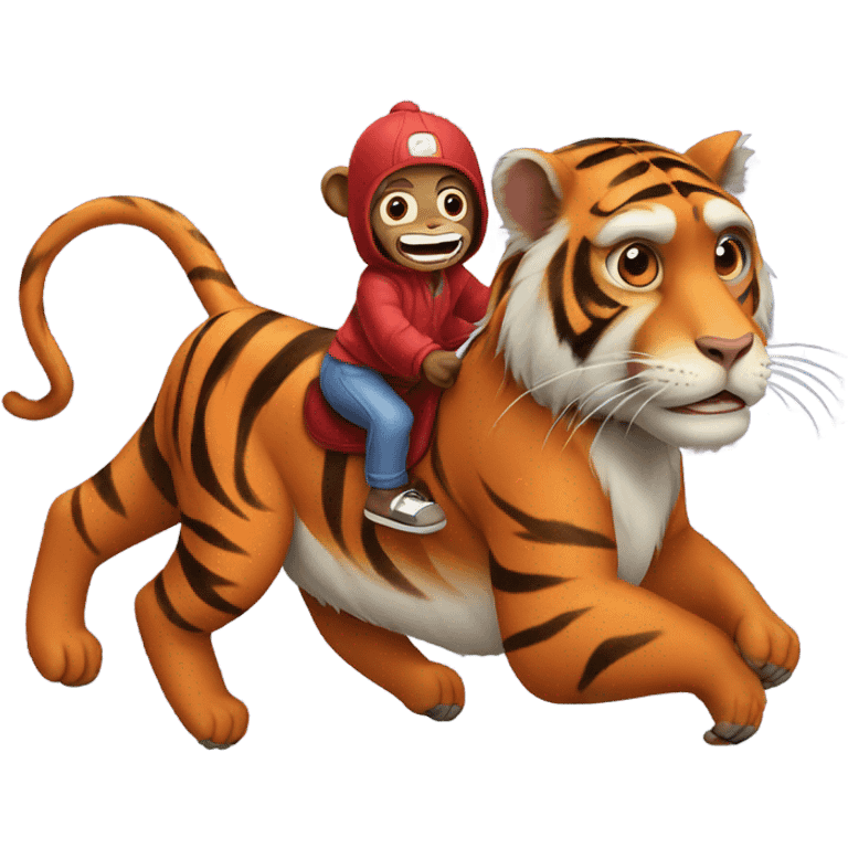 Monkey riding a tiger with a stitch onesie  emoji