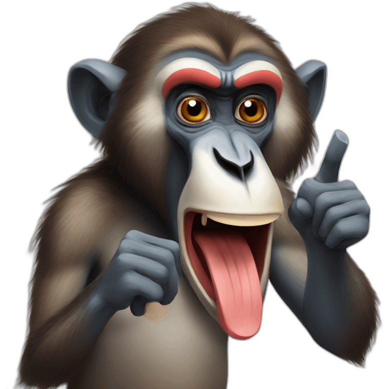 Funny Mandrill with a human look putting his index finger in his nose emoji