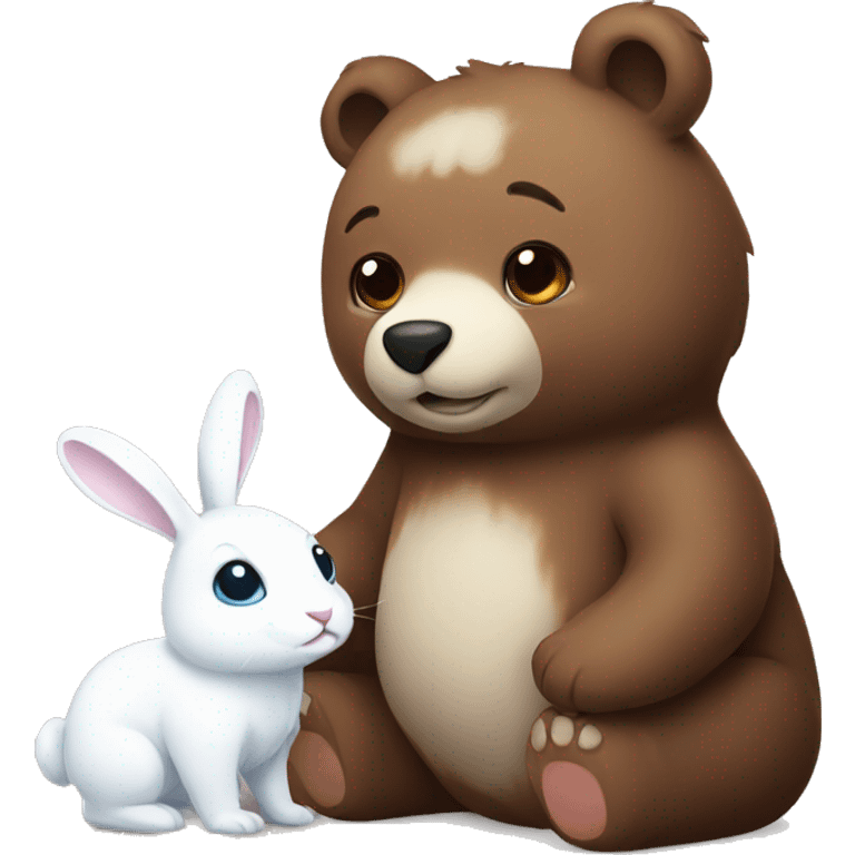 Brown bear and white bunny cute emoji