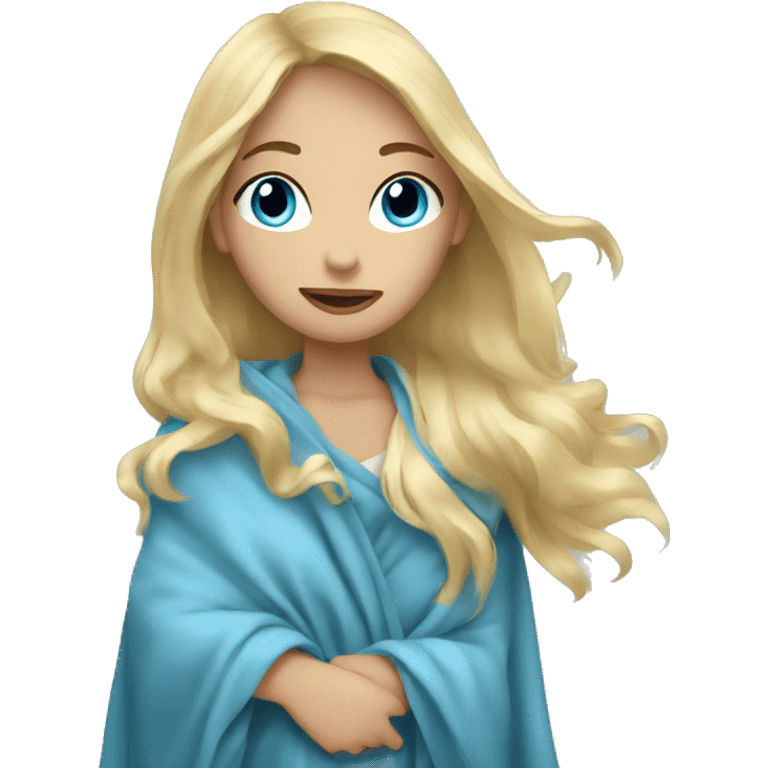 long blonde hair blue eyed girl with blanket emoji