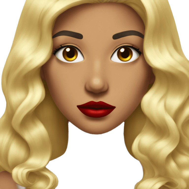 Blonde baddie with red lipstick with a bitchy look iconic emoji