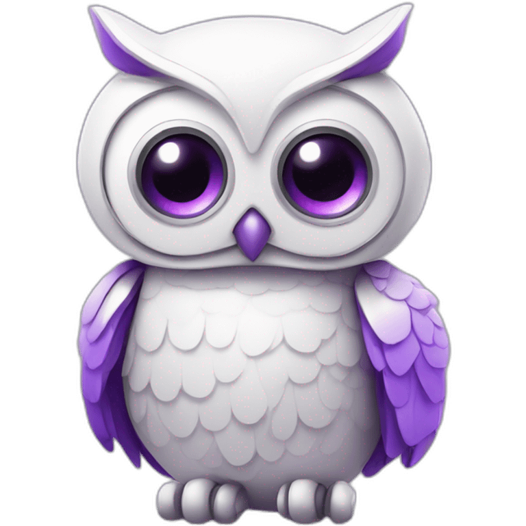 cute baby robot owl white purple emoji