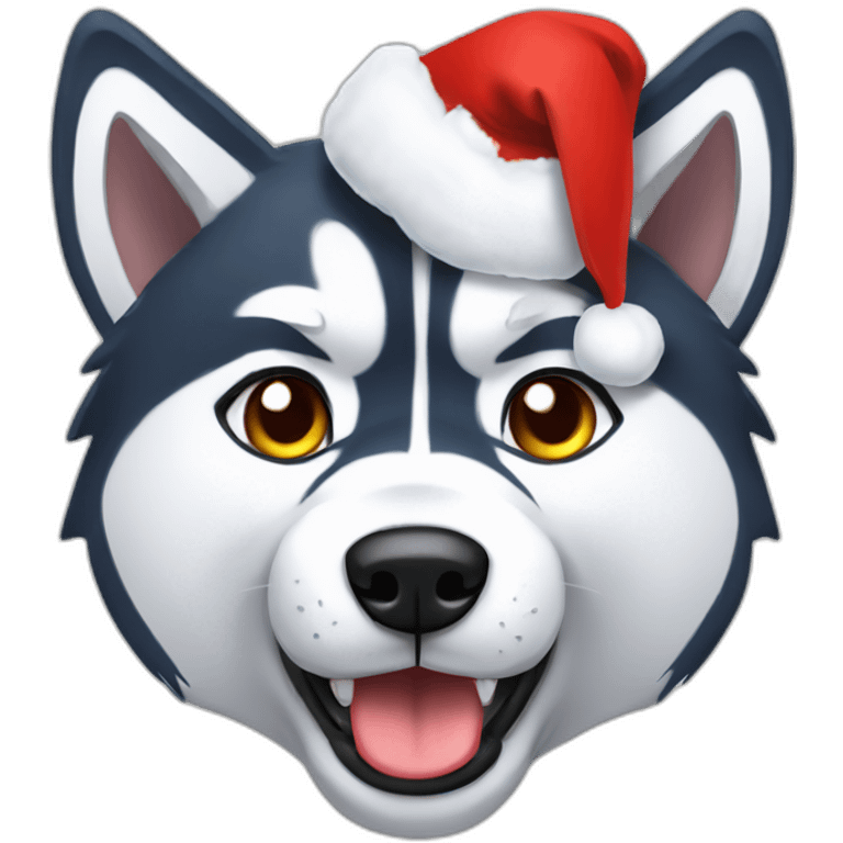 grumpy husky with christmas hat emoji