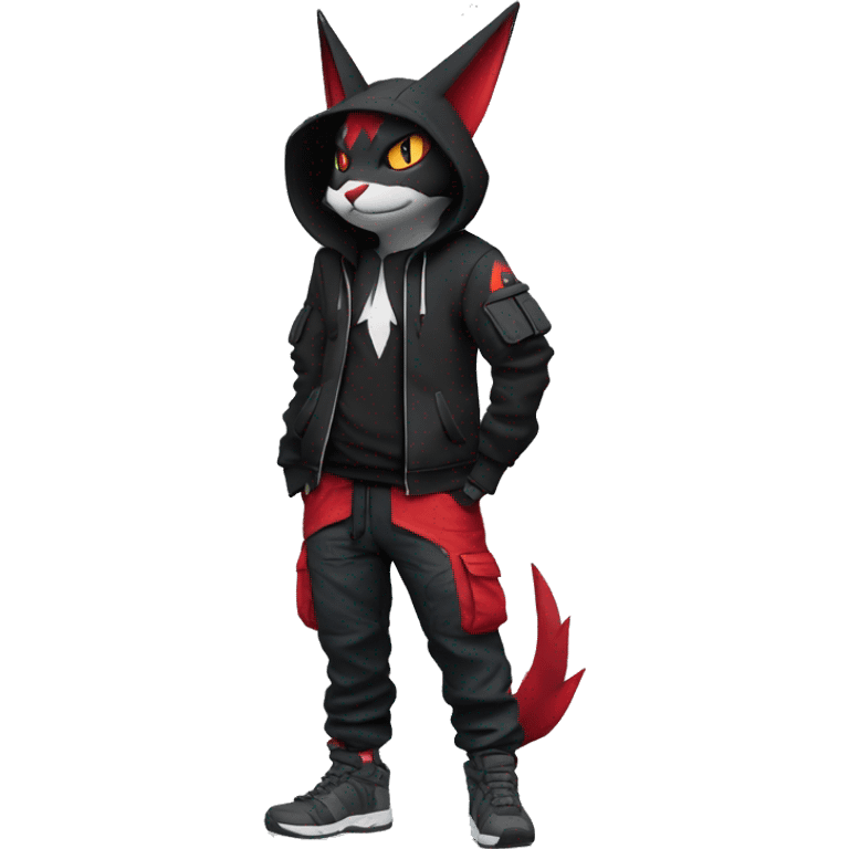 Dark Anthro Cool Litten-Zangoose-Pokémon Punk Techwear Hoodie Cargo Collar Full Body emoji