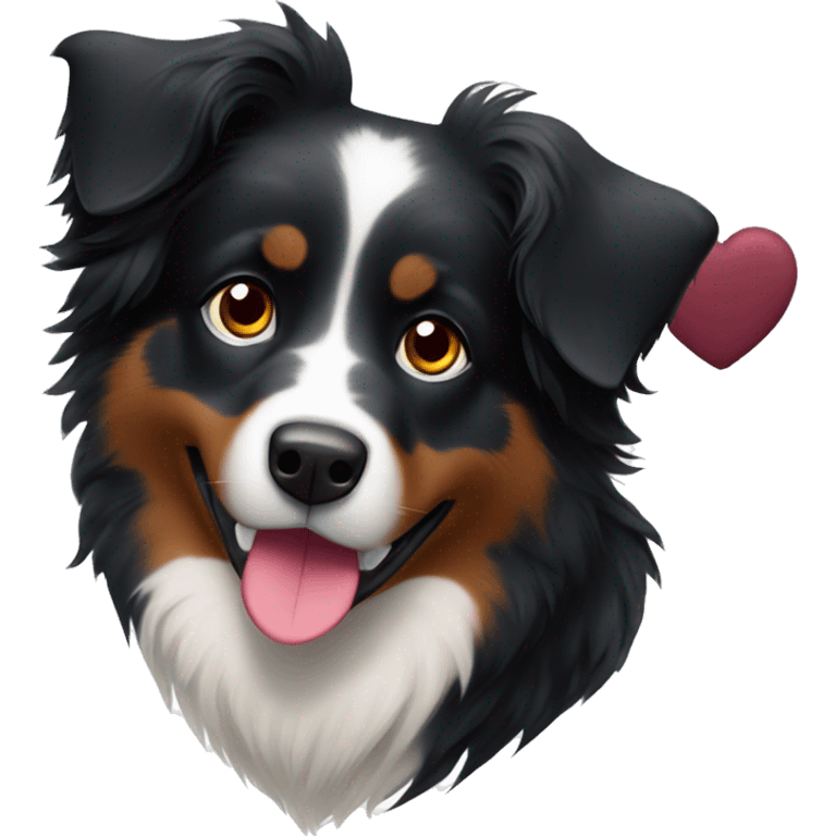 Small black australian shepherd dog with huge maroon heart emoji