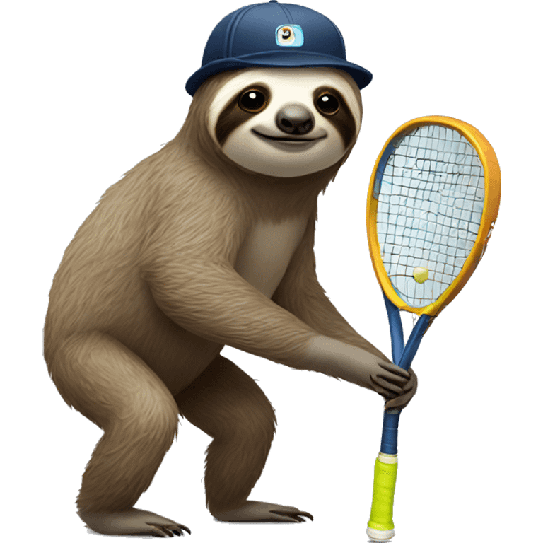 sloth in a cap with a tennis racket emoji