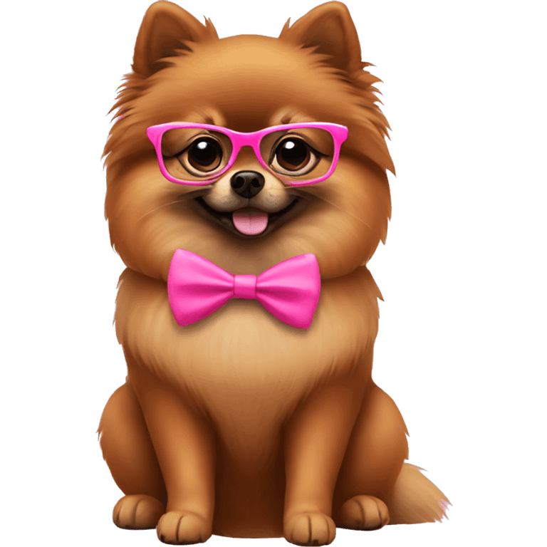 brown Pomeranian with pink glasses emoji