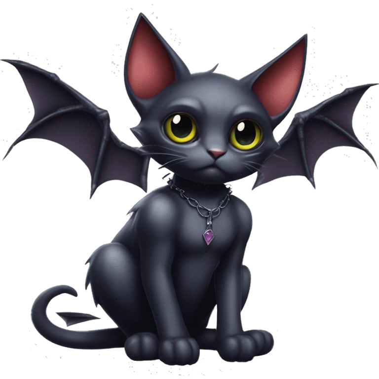 Cute edgy cool realistic vampiric dark eldritch fantasy cat-vernid-Fakémon-Digimon with bat-wings as ears full body emoji