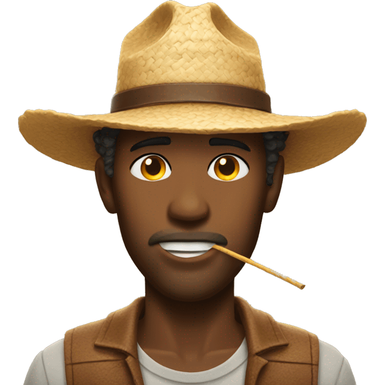 🤠 this emoji but with closed eyes and has a piece of straw sticking out of his mouth  emoji