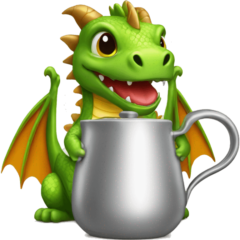 Cute Dragon holds Coffeepot emoji