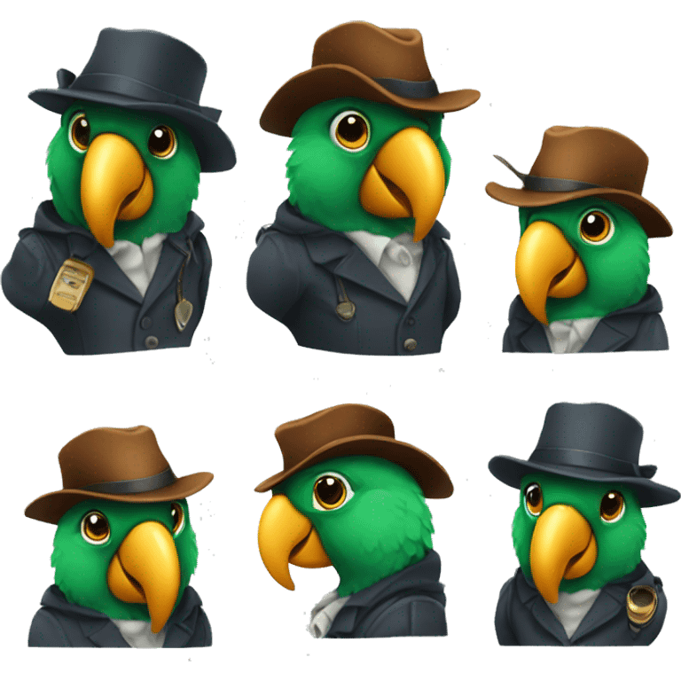 Parrot dressed like a detective emoji