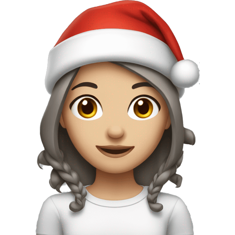 Girl with grey and brown hair in Santa hat emoji