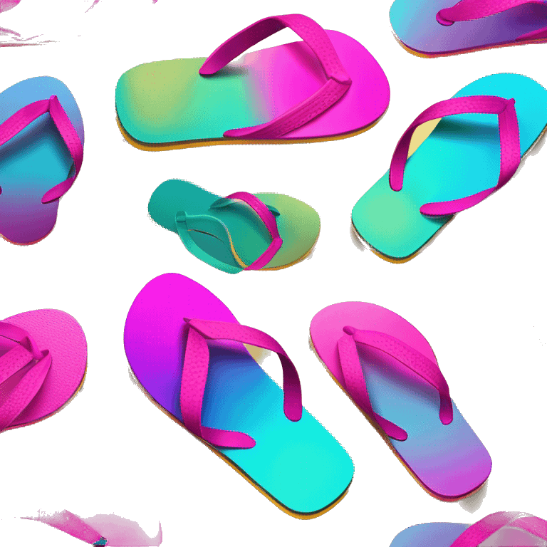 Realistic metallic gold ,hot pink and dark turquoise gradient pair of summer flip flops isolated. emoji