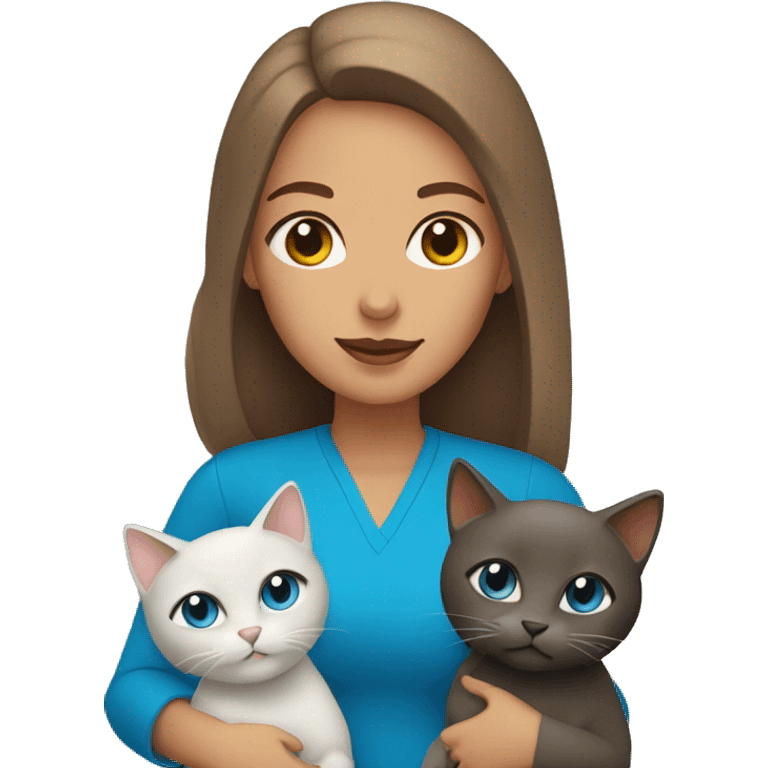 Woman with brown and blue eyes holding a gray cat emoji