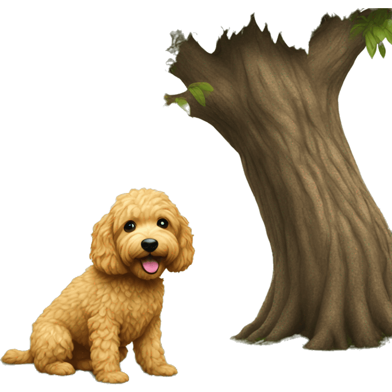 Golden doodle peeing on a tree emoji