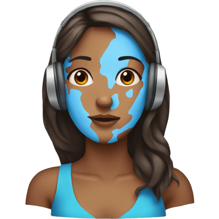 woman with headphones brunette wih left eye brown and right eye bue emoji