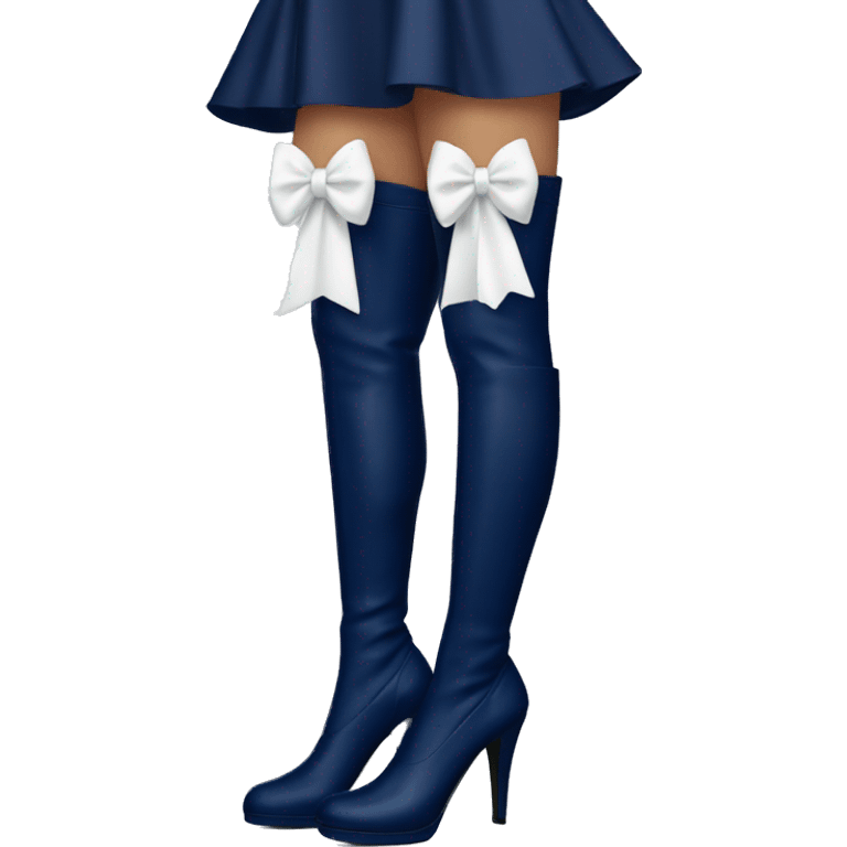 Navy blue thigh high boots with white bow emoji