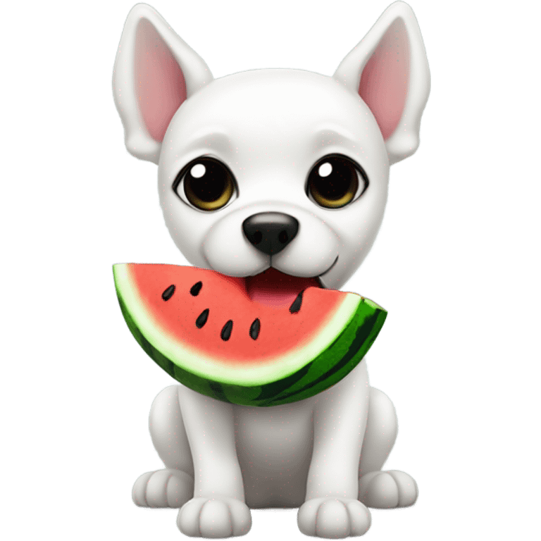 White dog with black eye patch eating watermelon emoji