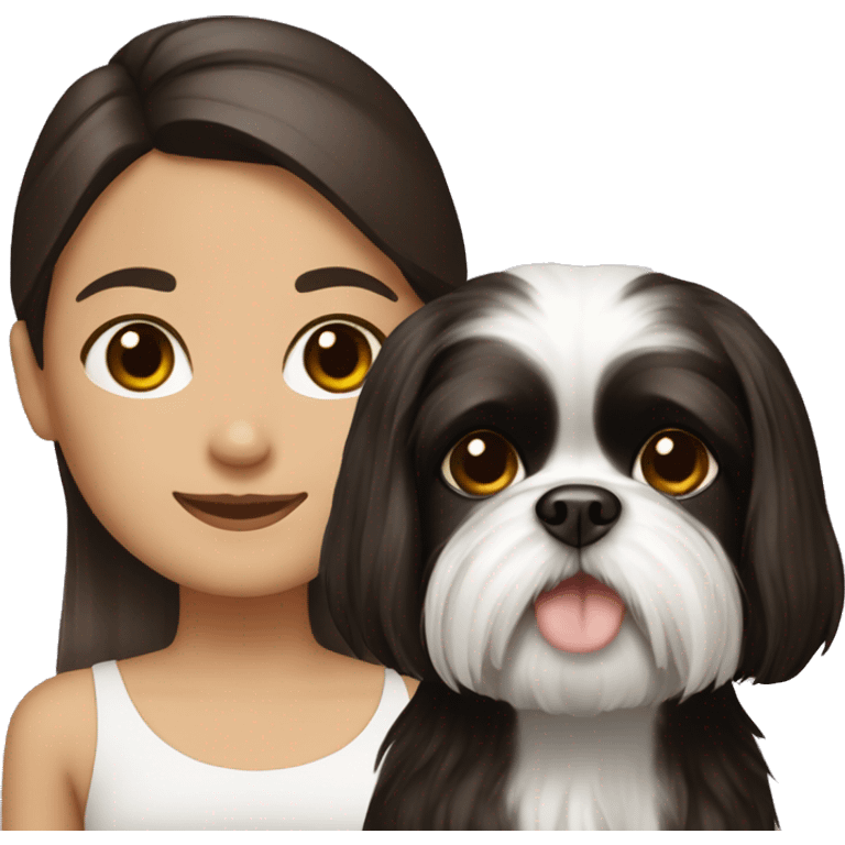 Girl with dark bown hair and shih tzu emoji