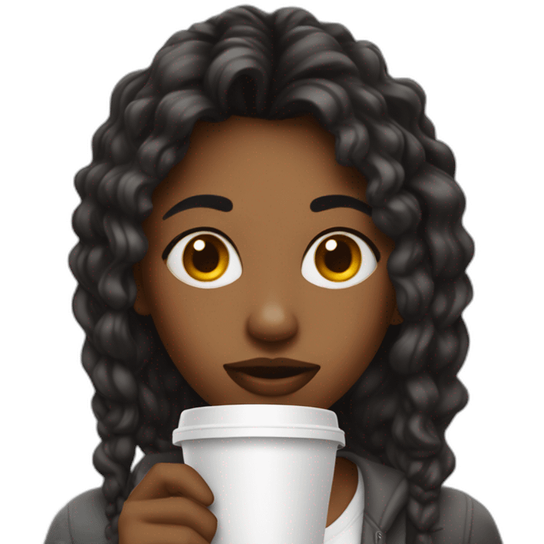 a female black student stessed crazy drinking a big take away coffe emoji