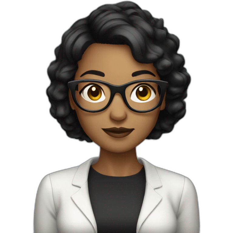 white women black short hair and big glasses with phone emoji